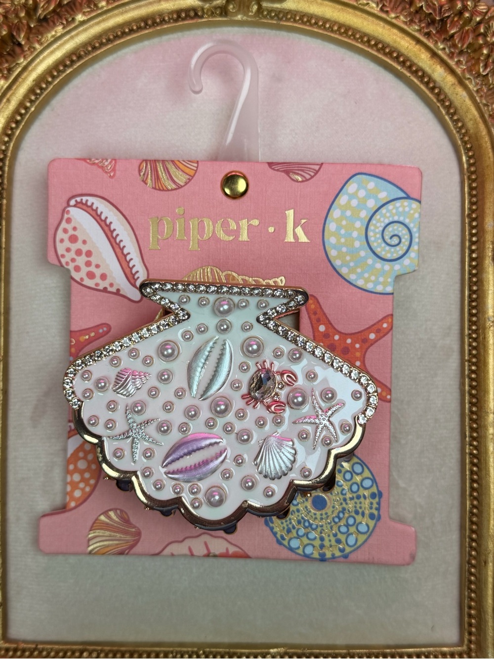 Piper K Seashell Hair Claw Clip Pearl Rhinestone Coastal Beach